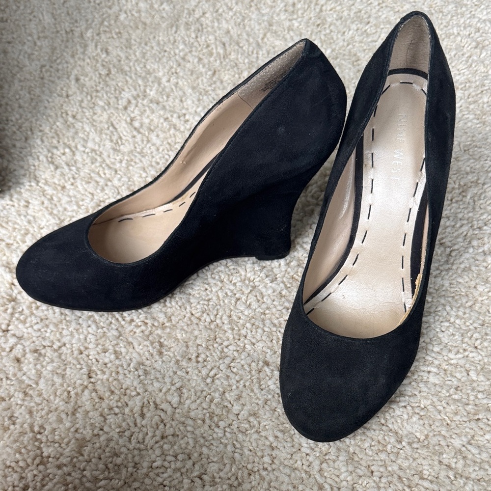 Nine West Black Suede Wedge Heels